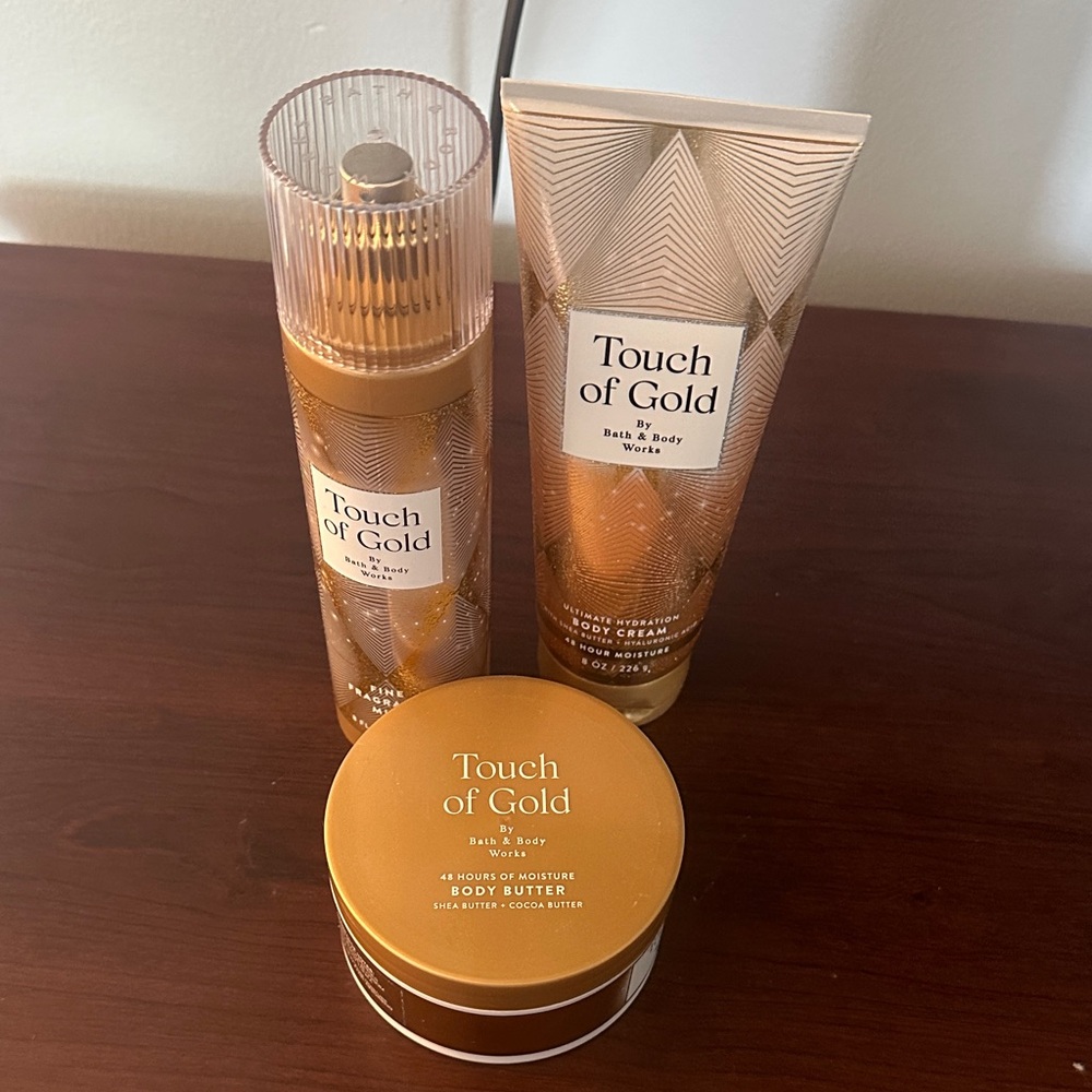 NWT Touch of Gold Bath & Body Set — Gold Scented Body Cream, Mist & Butter
